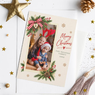 Cartes Pour Fêtes Annuelles Cadre de branches de pin Noël vacances
