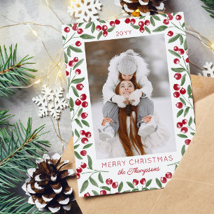 Cartes Pour Fêtes Annuelles Cadre de brindille de baie rouge Joyeux Noël Photo