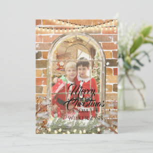 Cartes Pour Fêtes Annuelles Cadre de fenêtre de Noël à l'aquarelle sur photo p