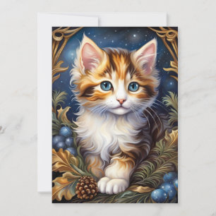 Cartes Pour Fêtes Annuelles Cadre de feuillage d'hiver de chaton calicot