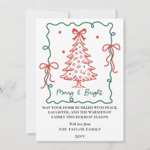 Cartes Pour Fêtes Annuelles Cadre de Noël avec Rubans Rouges et Verts Dessinés