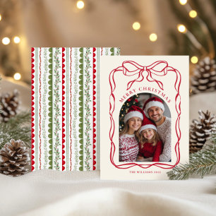 Cartes Pour Fêtes Annuelles Cadre de photo de famille de Noël à arc rouge fant