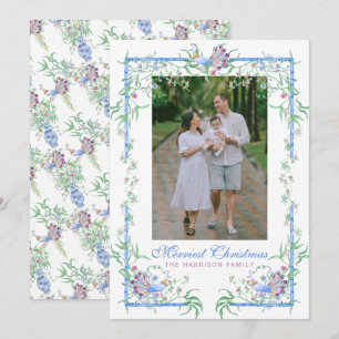 Cartes Pour Fêtes Annuelles Cadre de photo de jardin de paon en aquarelle chin