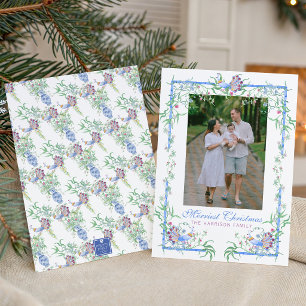 Cartes Pour Fêtes Annuelles Cadre de photo de jardin de paon en aquarelle chin