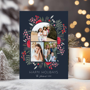 Cartes Pour Fêtes Annuelles Cadre de photo de Noël de famille florale d'arc mo