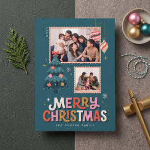 Cartes Pour Fêtes Annuelles Cadre de timbre postal rétro Collage Joyeux Noël
