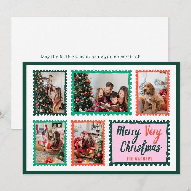 Cartes Pour Fêtes Annuelles Cadre de timbres à main tiré 5 Photo Joyeux Noël (Devant / Derrière)