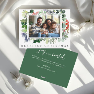 Cartes Pour Fêtes Annuelles Cadre de verdure de baies d'hiver Photo Noël
