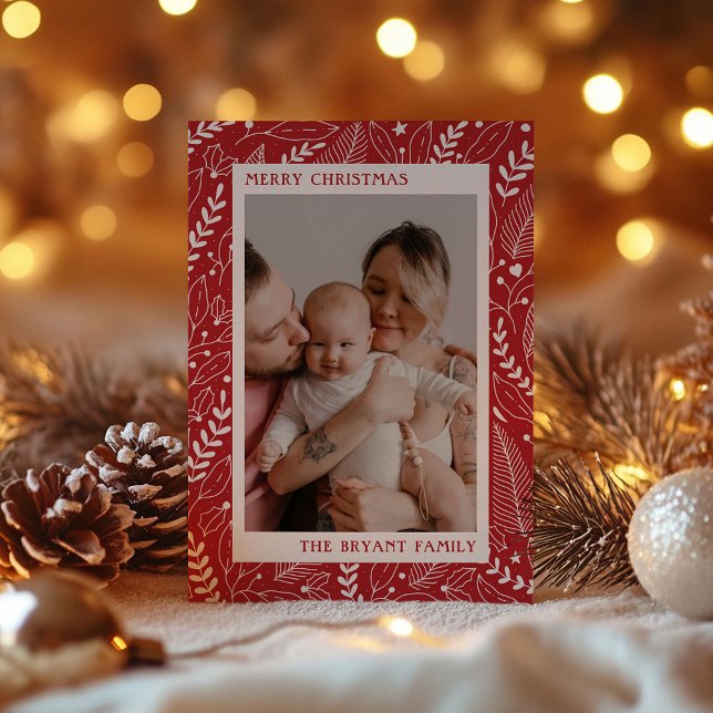 Cartes Pour Fêtes Annuelles Cadre d'œuvre d'art au houx et aux feuilles modern (Créateur téléchargé)