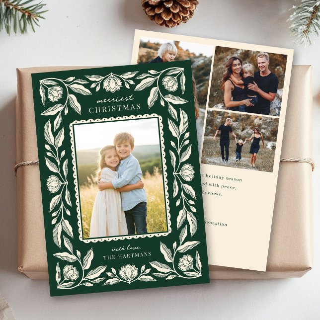 Cartes Pour Fêtes Annuelles Cadre Floral Art populaire Noël 4 Photo (Créateur téléchargé)