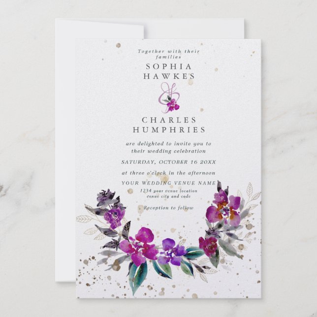 Cartes Pour Fêtes Annuelles Cadre floral brillant avec détail or (Devant)