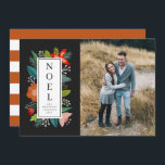 Cartes Pour Fêtes Annuelles Cadre floral coloré | Noel | Vacances photo<br><div class="desc">Cette élégante carte photo de vacances présente un cadre floral sur le devant (qui dit "NOEL") et une couleur personnalisée rayée en arrière. Toutes les oeuvres créées exclusivement par Orabella Prints - vous ne trouverez ce design nulle part ailleurs ! :)</div>