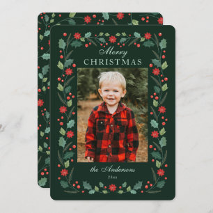 Cartes Pour Fêtes Annuelles Cadre floral de Noël Photo Green