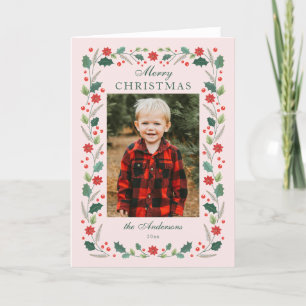 Cartes Pour Fêtes Annuelles Cadre floral de Noël Photo rose