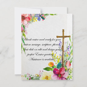 Cartes Pour Fêtes Annuelles Cadre floral de Pâques avec croix vierge