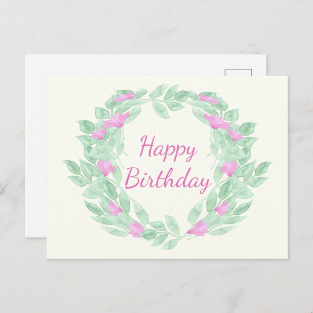 Cartes Pour Fêtes Annuelles Cadre floral rond Joyeux anniversaire. (Devant / Derrière)