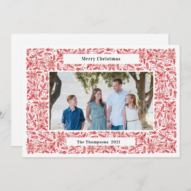 Cartes Pour Fêtes Annuelles Cadre Joyeux Noël Vacances Rouge (Devant / Derrière)