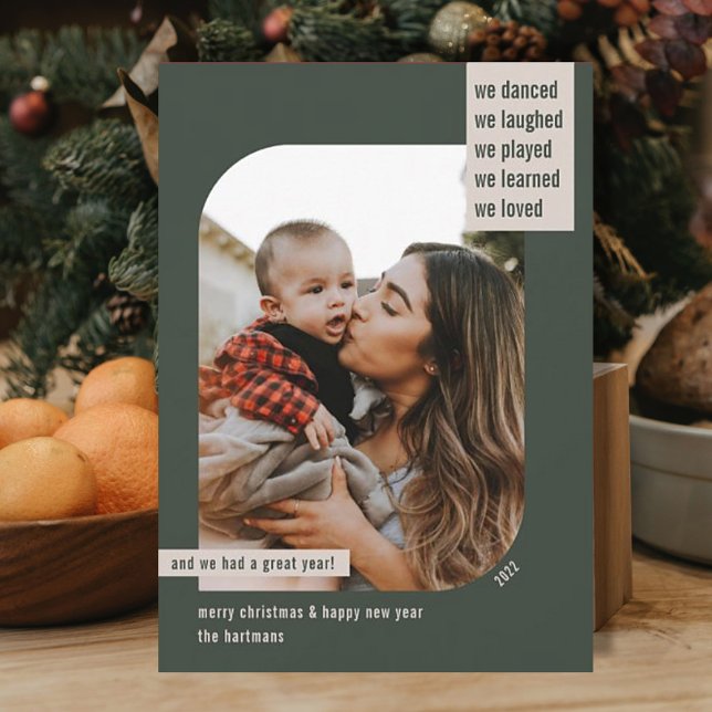 Cartes Pour Fêtes Annuelles Cadre moderne Année d'examen 1 Photo Noël Vert (Créateur téléchargé)