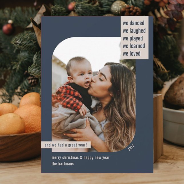 Cartes Pour Fêtes Annuelles Cadre moderne Année revue 1 Photo Noël Marine (Créateur téléchargé)