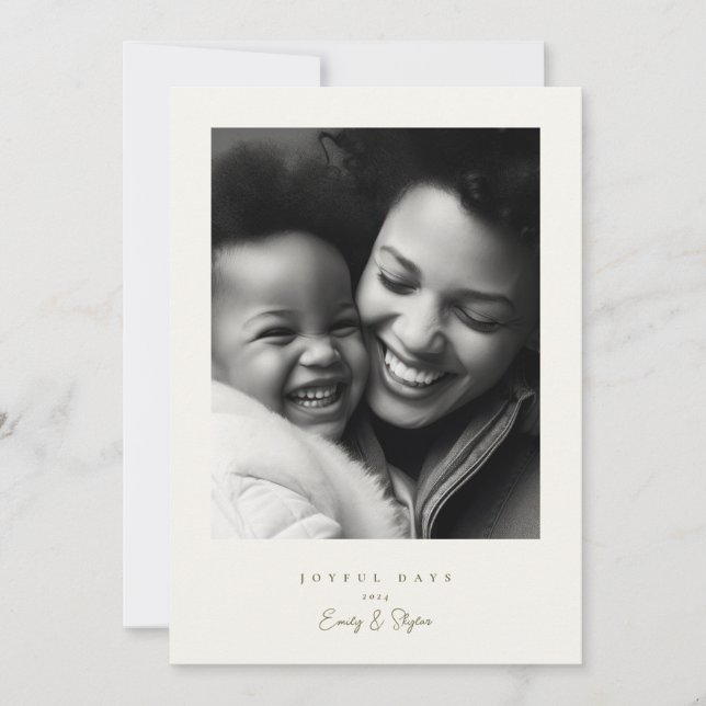 Cartes Pour Fêtes Annuelles cadre moderne simple crème verte joyeuse Noël (Devant)