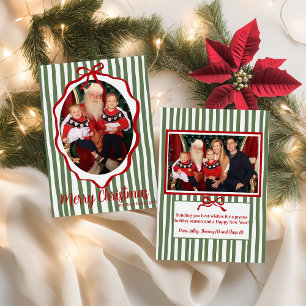Cartes Pour Fêtes Annuelles Cadre Noël à rayures vertes et ruban rouge