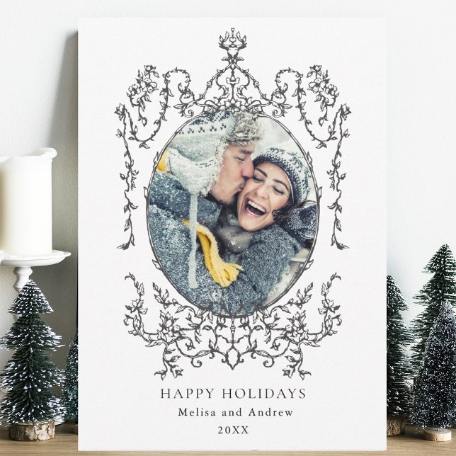 Cartes Pour Fêtes Annuelles Cadre noir classique Joyeux vacances photo (Créateur téléchargé)
