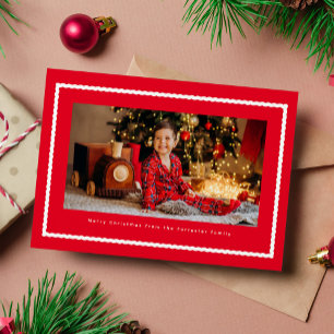 Cartes Pour Fêtes Annuelles Cadre ondulé mignon simple rouge une photo Noël