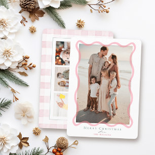 Cartes Pour Fêtes Annuelles Cadre ondulé rose pour 4 photos de Noël