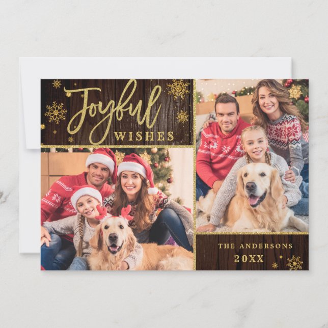 Cartes Pour Fêtes Annuelles Cadre Or Joyeux Modern Script 2 PHOTO Salutation (Devant)
