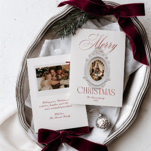Cartes Pour Fêtes Annuelles Cadre Orné Vintage Rouge Noël 2 Photos