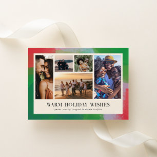 Cartes Pour Fêtes Annuelles Cadre peint vert et rouge et cinq photos