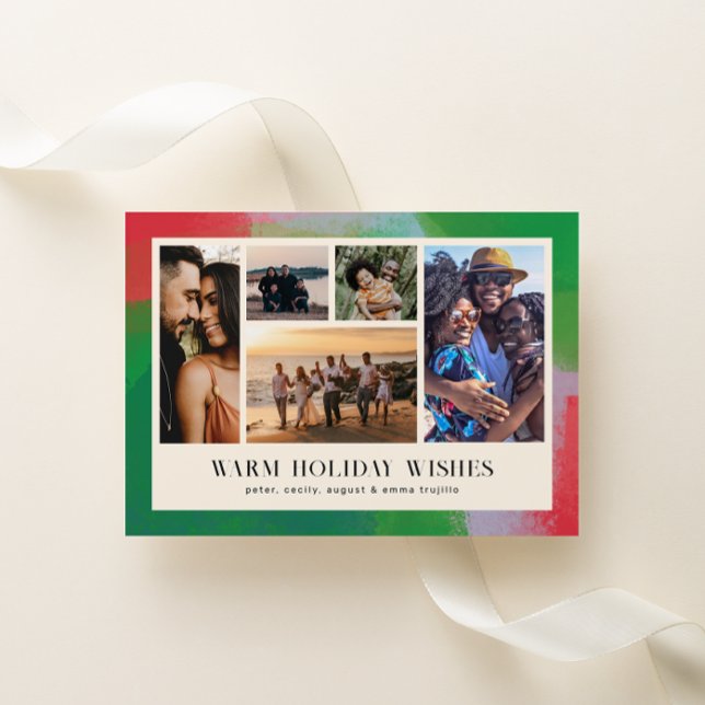 Cartes Pour Fêtes Annuelles Cadre peint vert et rouge et cinq photos (Créateur téléchargé)