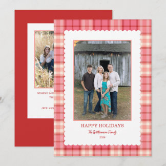 Cartes Pour Fêtes Annuelles Cadre photo à carreaux rose rouge Noël en feston