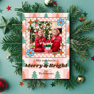 Cartes Pour Fêtes Annuelles Cadre photo à motif d'arbres de Noël rétro groovy