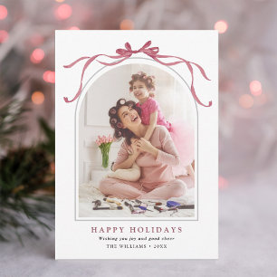 Cartes Pour Fêtes Annuelles Cadre photo arqué avec un nœud de ruban rose profo