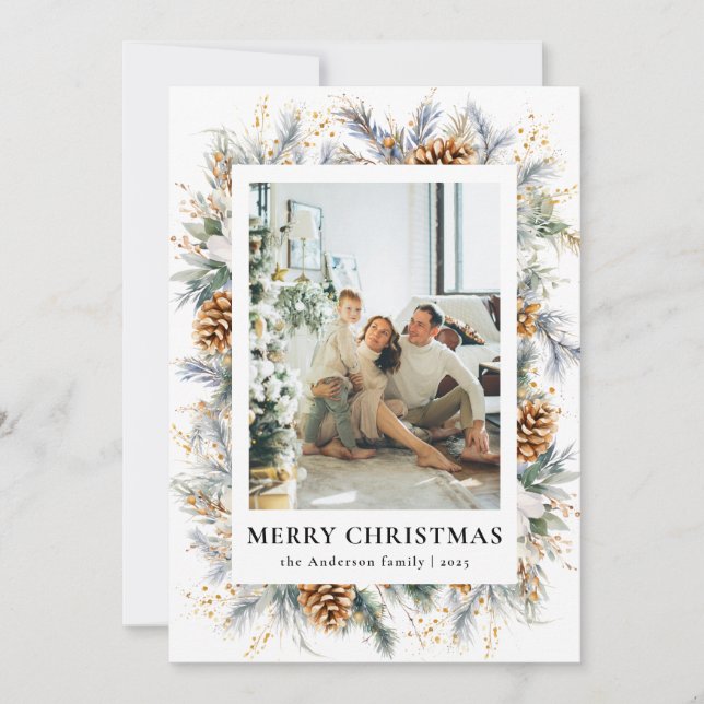 Cartes Pour Fêtes Annuelles Cadre photo botanique élégant Joyeux Noël (Devant)