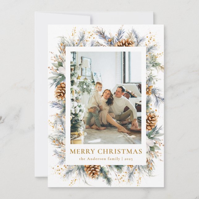 Cartes Pour Fêtes Annuelles Cadre photo botanique moderne Joyeux Noël (Devant)