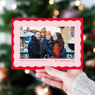 Cartes Pour Fêtes Annuelles Cadre photo de Noël aux vagues rose rouge rétro