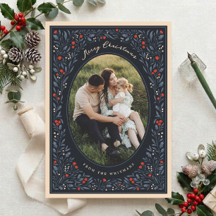 Cartes Pour Fêtes Annuelles Cadre photo de Noël élégant vintage botanique