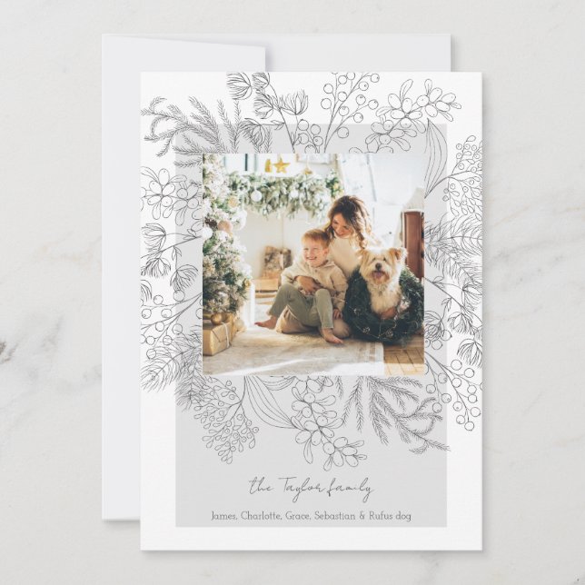 Cartes Pour Fêtes Annuelles Cadre photo de Noël gris hiver de feuillage (Devant)