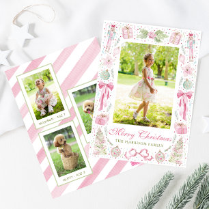 Cartes Pour Fêtes Annuelles Cadre photo de Noël rose et vert à l'aquarelle