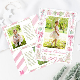 Cartes Pour Fêtes Annuelles Cadre photo de Noël rose et vert aquarelle