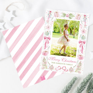 Cartes Pour Fêtes Annuelles Cadre photo de Noël rose et vert aquarelle