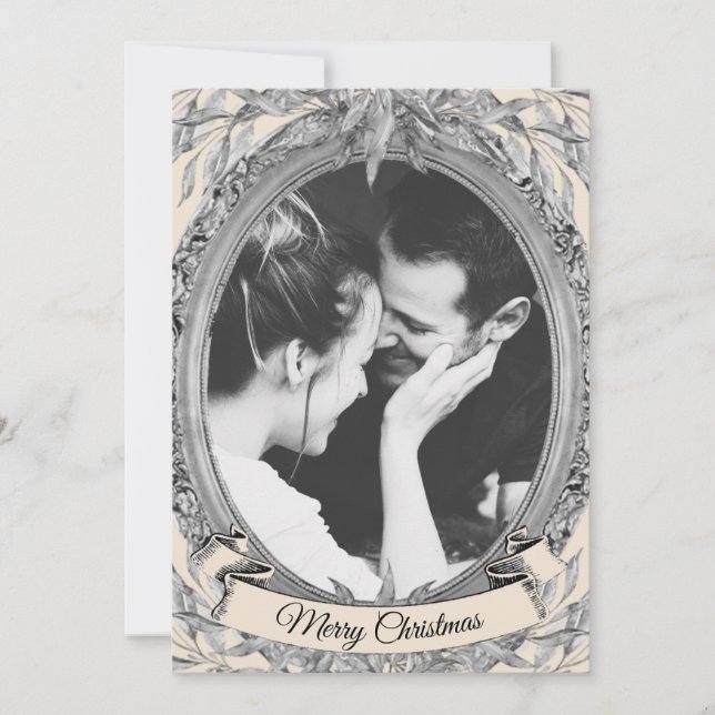 Cartes Pour Fêtes Annuelles Cadre photo en couronne de feuilles d'argent pour  (Devant)