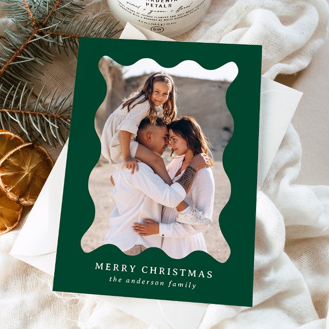 Cartes Pour Fêtes Annuelles Cadre photo Festive Green Retro Joyeux Noël (Créateur téléchargé)