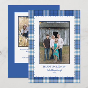 Cartes Pour Fêtes Annuelles Cadre photo festonné à carreaux bleus pour Noël