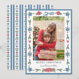 Cartes Pour Fêtes Annuelles Cadre photo folk nordique bleu rouge Joyeux Noël 