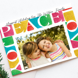Cartes Pour Fêtes Annuelles cadre photo LOVE PAIX JOIE moderne coloré