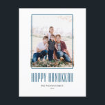 Cartes Pour Fêtes Annuelles Cadre photo moderne Happy Hanoukka<br><div class="desc">Heureux Hanoukka ! Envoyer Hanoukka souhaite à la famille et aux amis avec cette carte postale Hanoukka moderne personnalisable. Il dispose d'une typographie moderne et d'un cadre photo simple. Personnalisez en ajoutant des noms et une photo. Cette simple carte postale Happy Hanoukka est disponible sur d'autres cartes.</div>