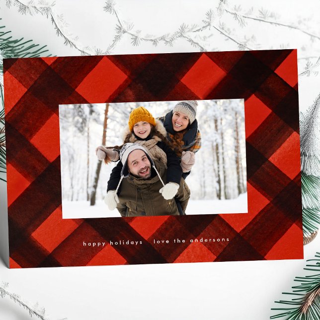 Cartes Pour Fêtes Annuelles Cadre photo moderne Noir rouge Noël Plaid (Créateur téléchargé)